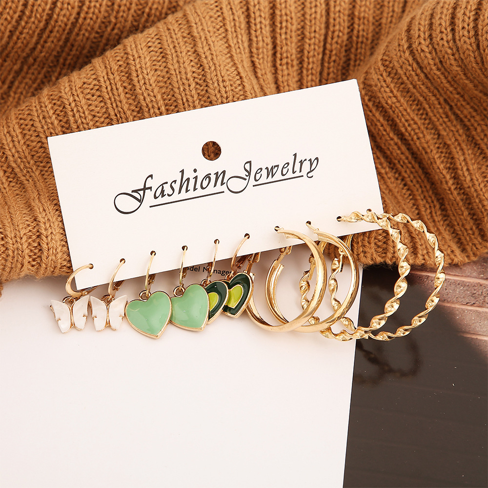 Fashion Heart Shape Alloy Butterfly Earrings 5 Pairs