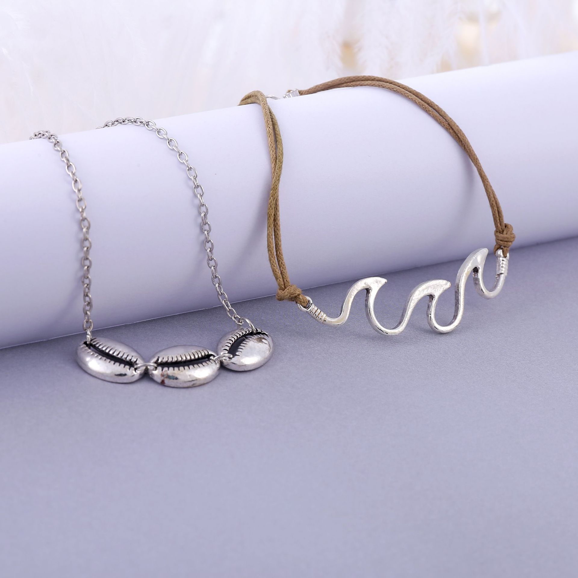 Beach Shell Alloy Plating Anklet 2 Piece Set