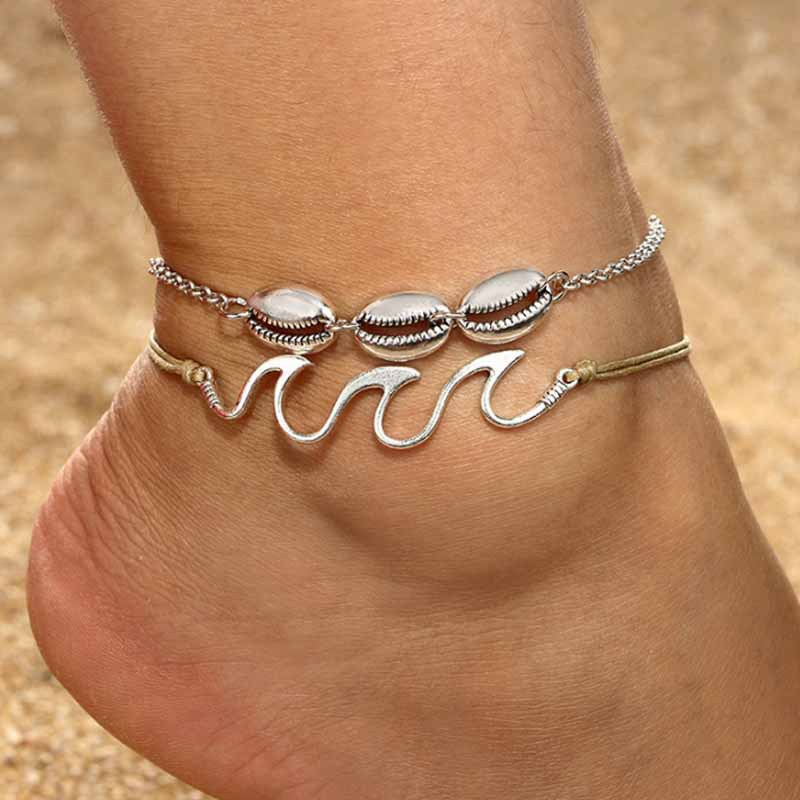 Beach Shell Alloy Plating Anklet 2 Piece Set