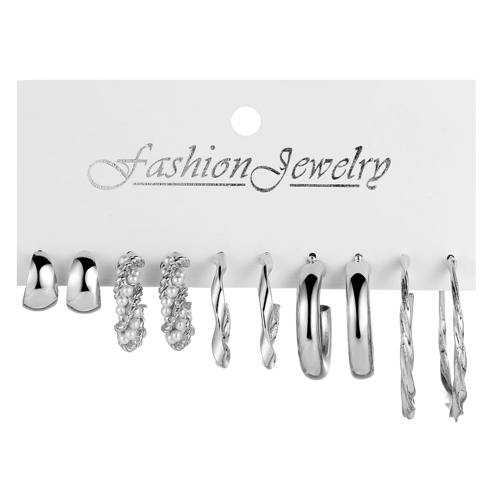 Simple Style Twist Alloy Pearl Pearl Earrings 5 Pairs