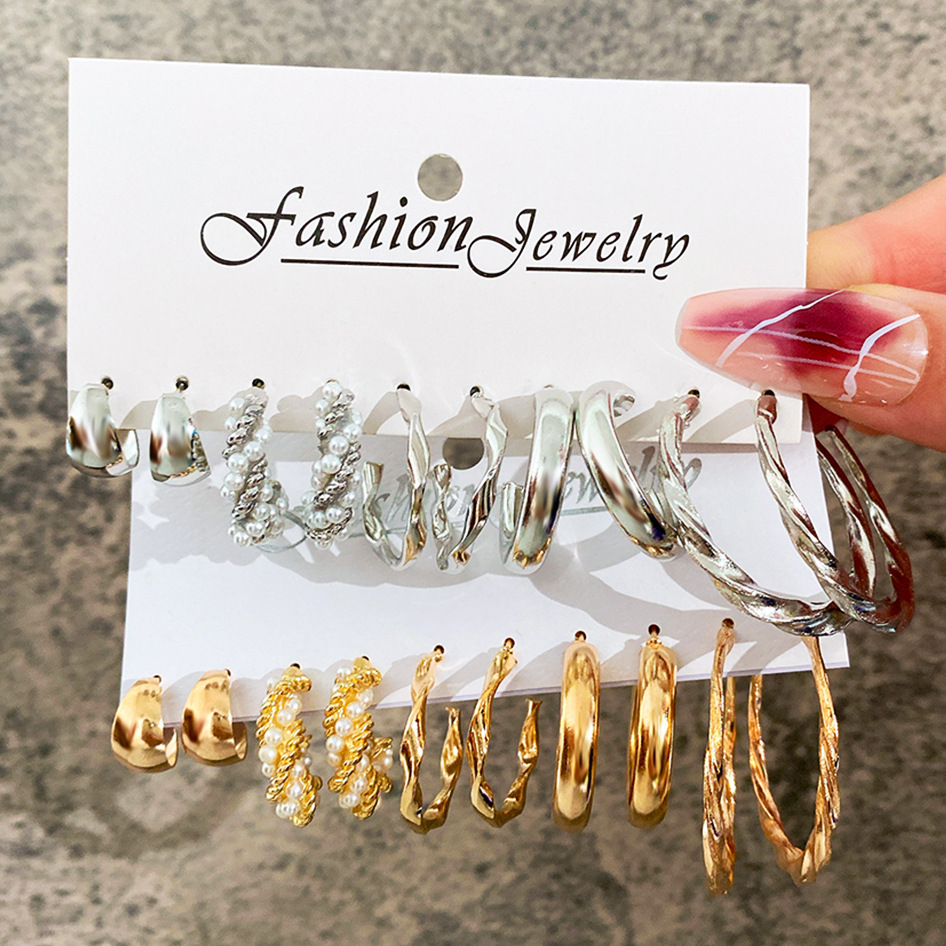 Fashion Twist Alloy Pearl Earrings 5 Pairs