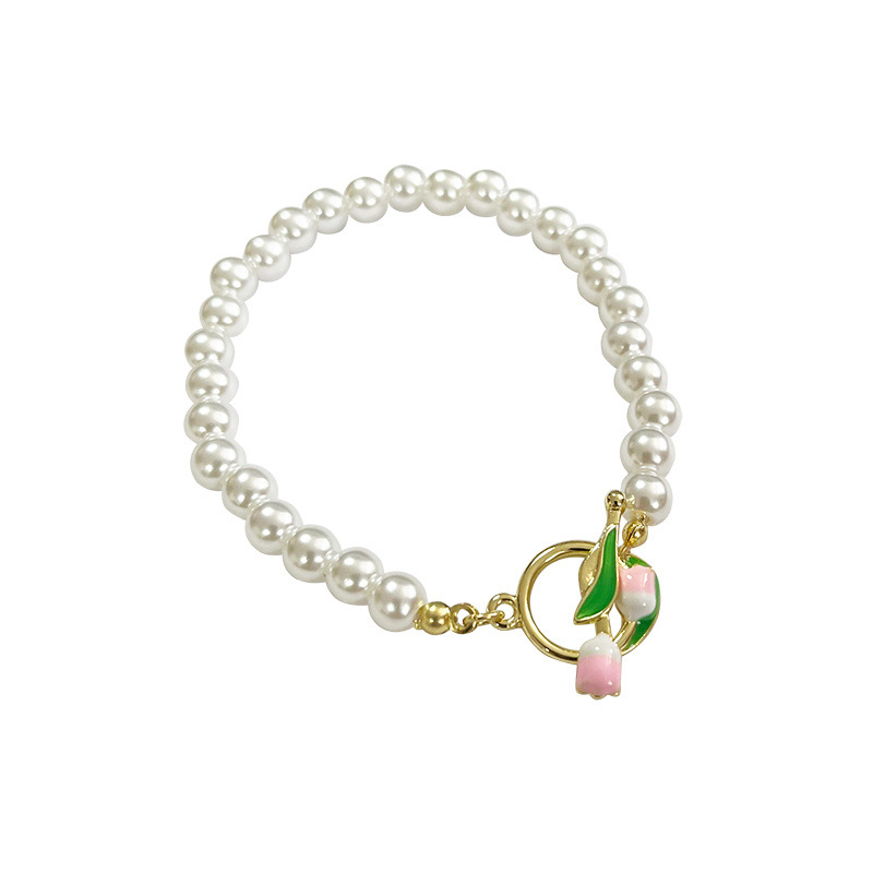 Sweet Flower Imitation Pearl Alloy Flower Bracelets 1 Piece