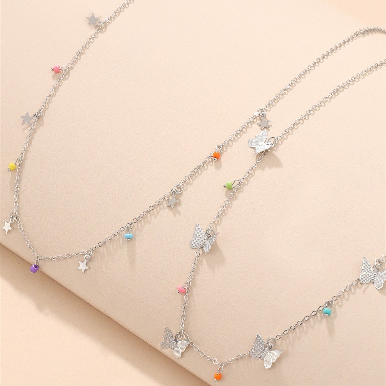 Sweet Star Butterfly Beaded Alloy Layered Plating Alloy Choker 1 Piece