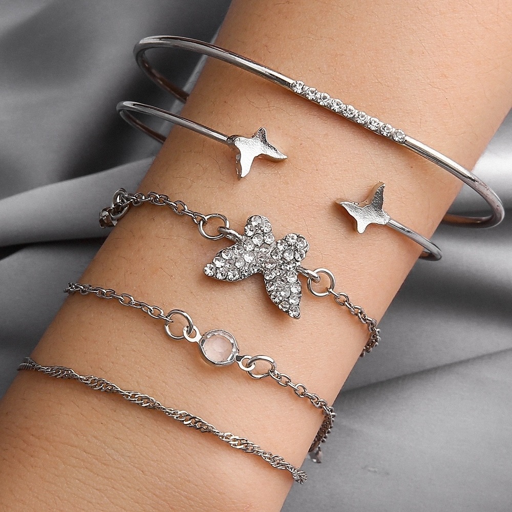 Vintage Style Sun Moon Alloy Plating Artificial Diamond Bracelets 5 Piece Set