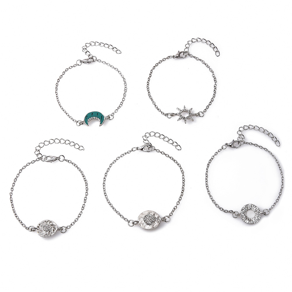 Vintage Style Sun Moon Alloy Plating Artificial Diamond Bracelets 5 Piece Set