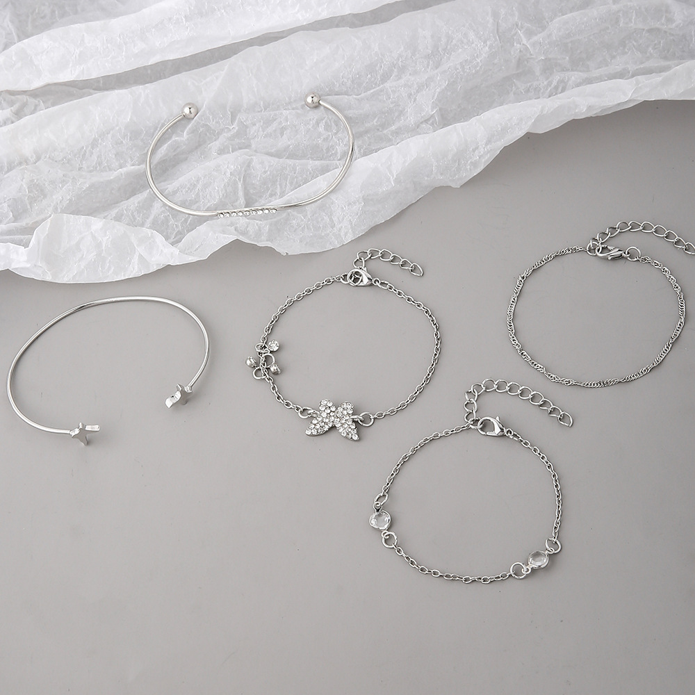 Vintage Style Sun Moon Alloy Plating Artificial Diamond Bracelets 5 Piece Set