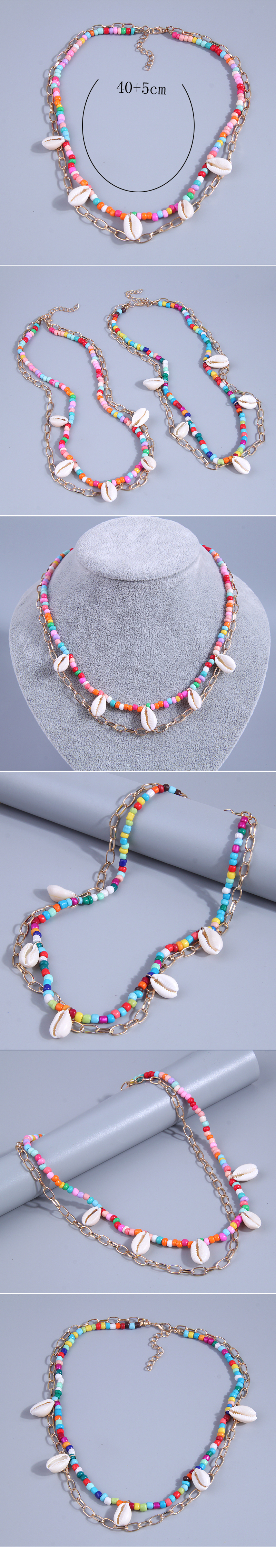 Ethnic Style Splicing Alloy Plastic Beaded Shell Layered Necklaces 1 Piece