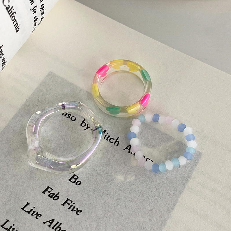 Cute Heart Shape Synthetic Resin Beaded Rings