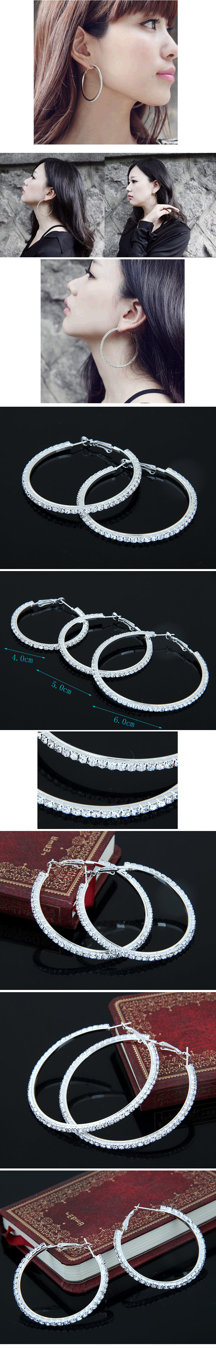 Fashion Round Alloy Inlay Rhinestone Hoop Earrings 1 Pair