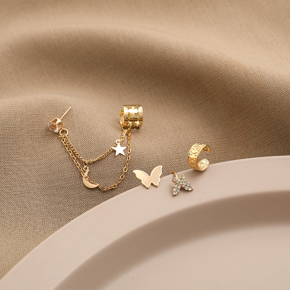 Fashion Butterfly Alloy Inlay Rhinestones Ear Studs 4 Pieces