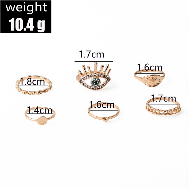 Fashion Devilu0027S Eye Alloy Plating Inlay Artificial Diamond Rings 6 Pieces