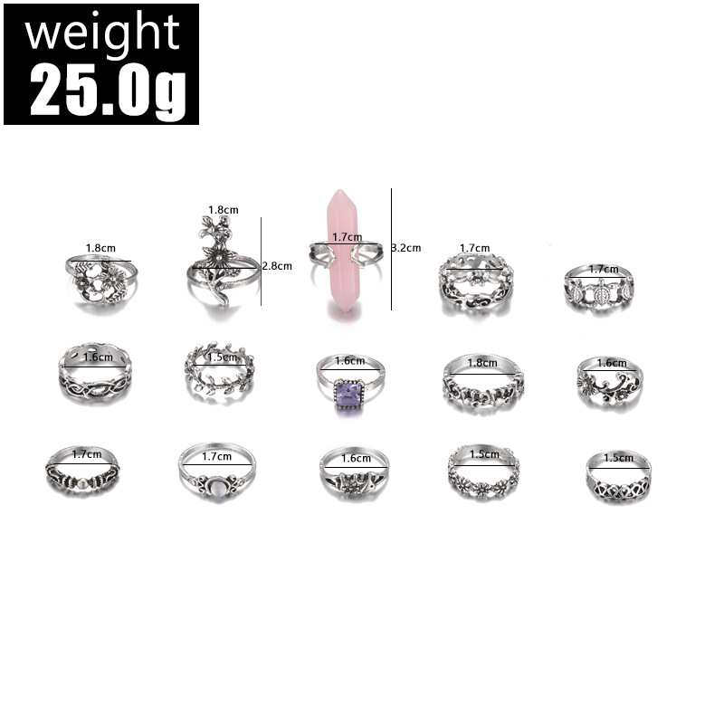 Vintage Style Leaves Flower Alloy Plating Inlay Artificial Gemstones Rings 15 Pieces