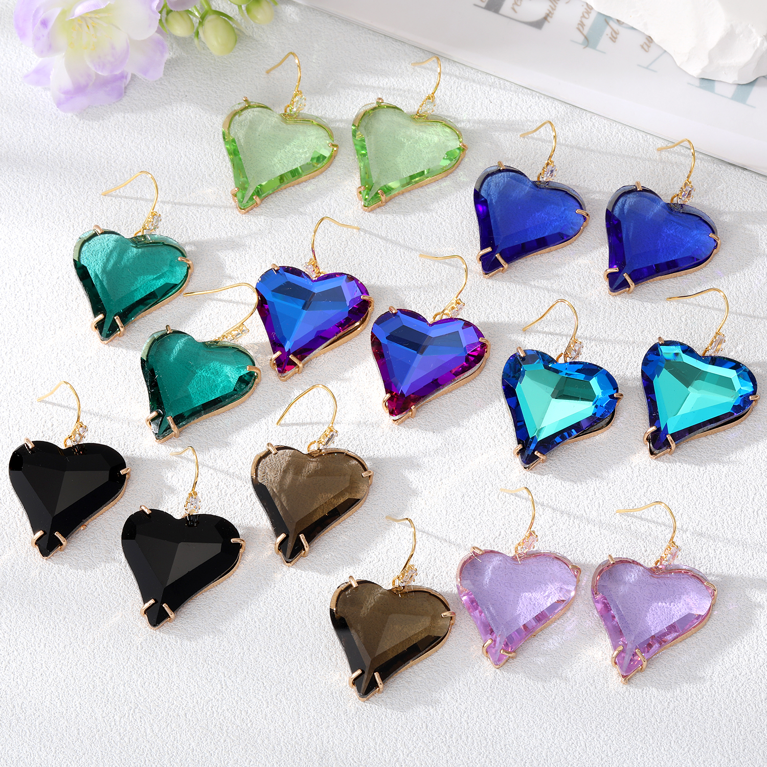 Fashion Heart Shape Alloy Crystal Drop Earrings 1 Piece