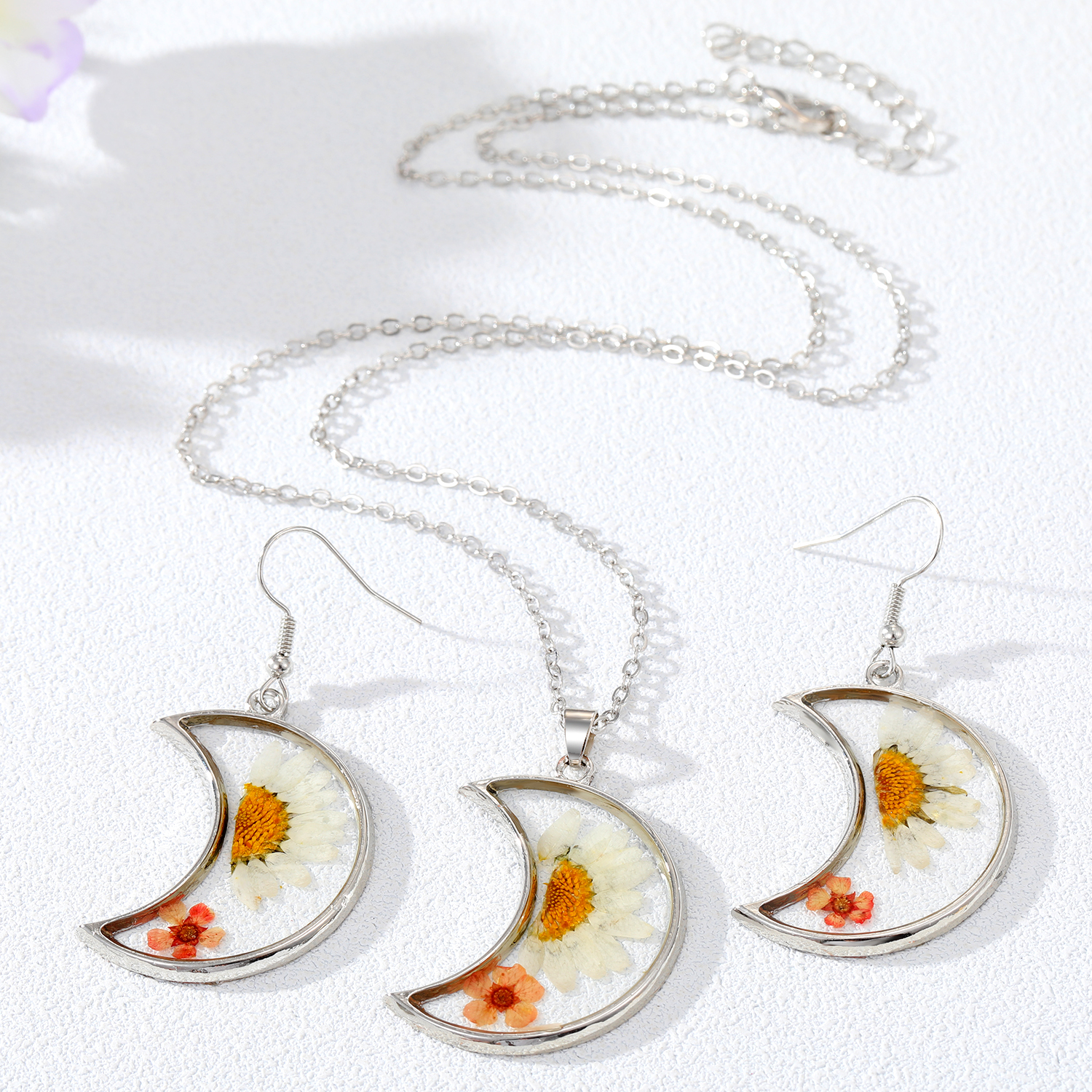 Retro Moon Flower Alloy Epoxy Alloy Ear Studs Necklace 1 Piece