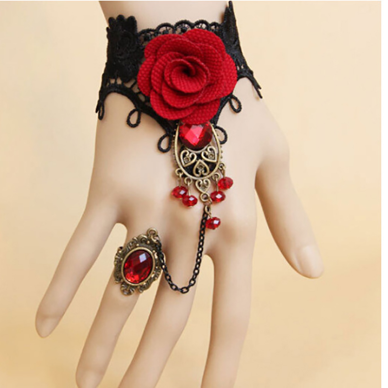 Retro Rose Alloy Plating Lace Rhinestone Bracelets 1 Piece