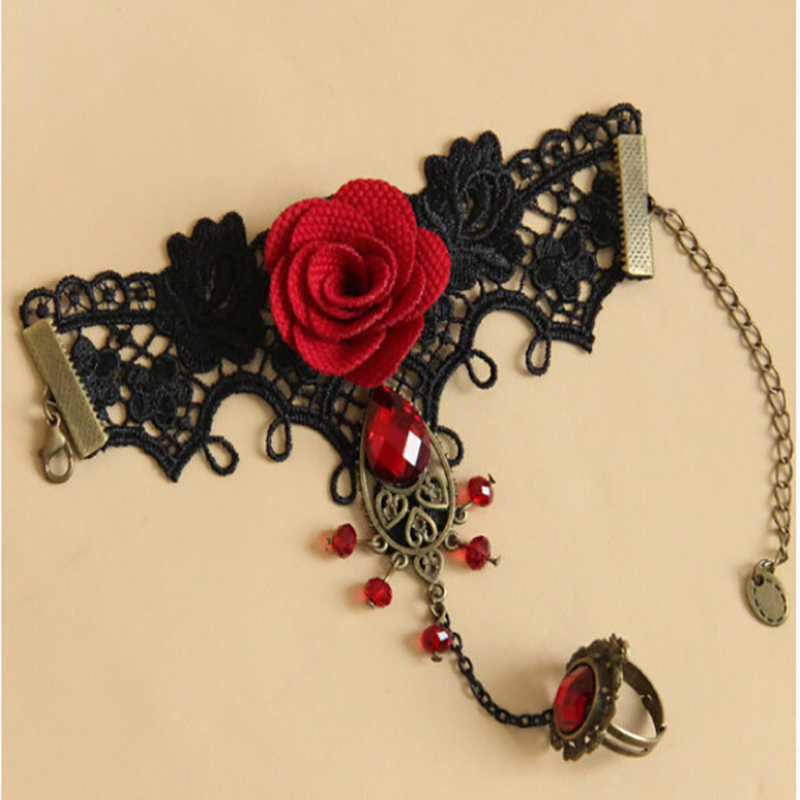 Retro Rose Alloy Plating Lace Rhinestone Bracelets 1 Piece