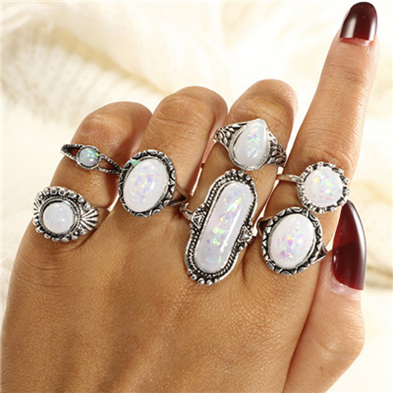 Retro Geometric Alloy Inlay Artificial Gemstones Rings