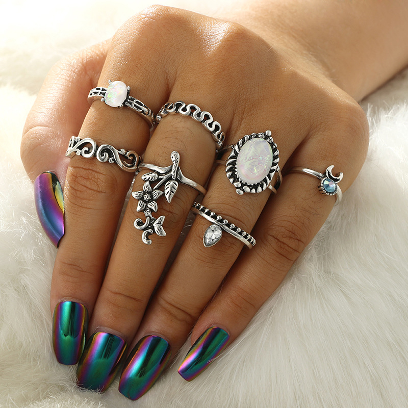 Retro Geometric Alloy Inlay Artificial Gemstones Rings