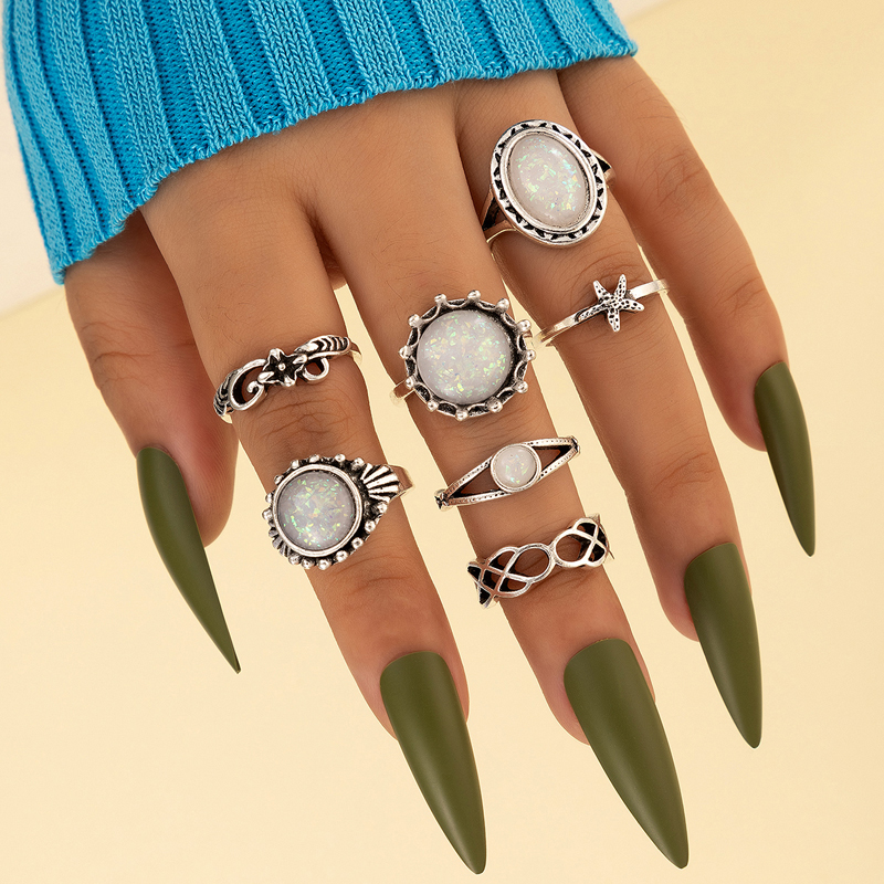 Retro Geometric Alloy Inlay Artificial Gemstones Rings