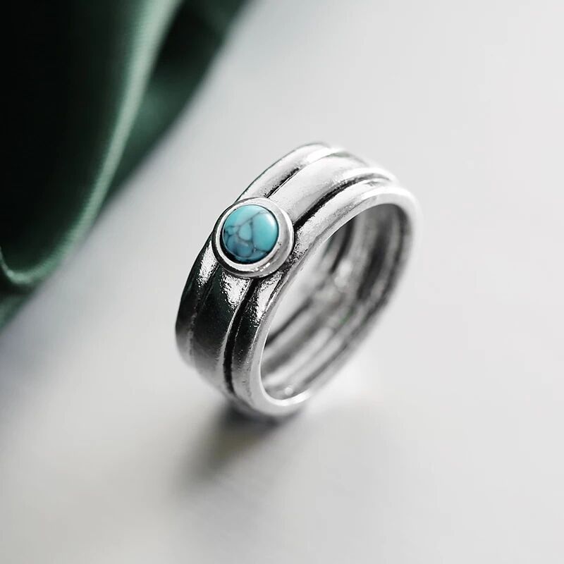 Vintage Style Geometric Alloy Plating Inlay Turquoise Rings 1 Piece