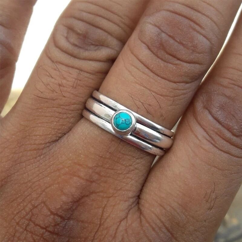 Vintage Style Geometric Alloy Plating Inlay Turquoise Rings 1 Piece