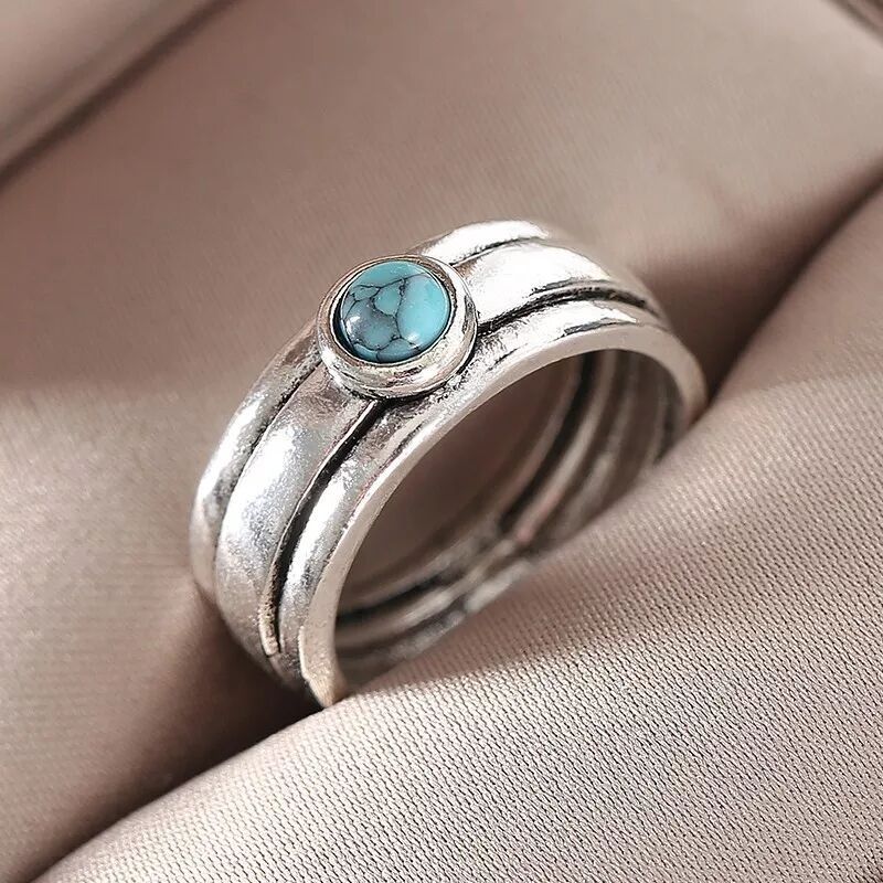 Vintage Style Geometric Alloy Plating Inlay Turquoise Rings 1 Piece