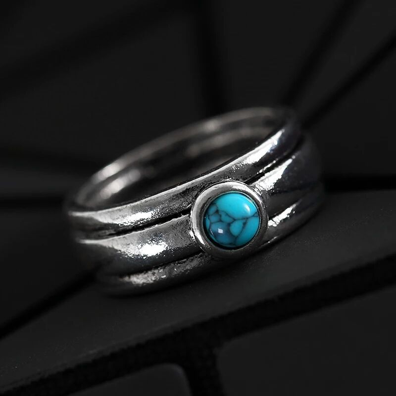 Vintage Style Geometric Alloy Plating Inlay Turquoise Rings 1 Piece