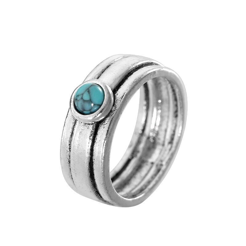 Vintage Style Geometric Alloy Plating Inlay Turquoise Rings 1 Piece