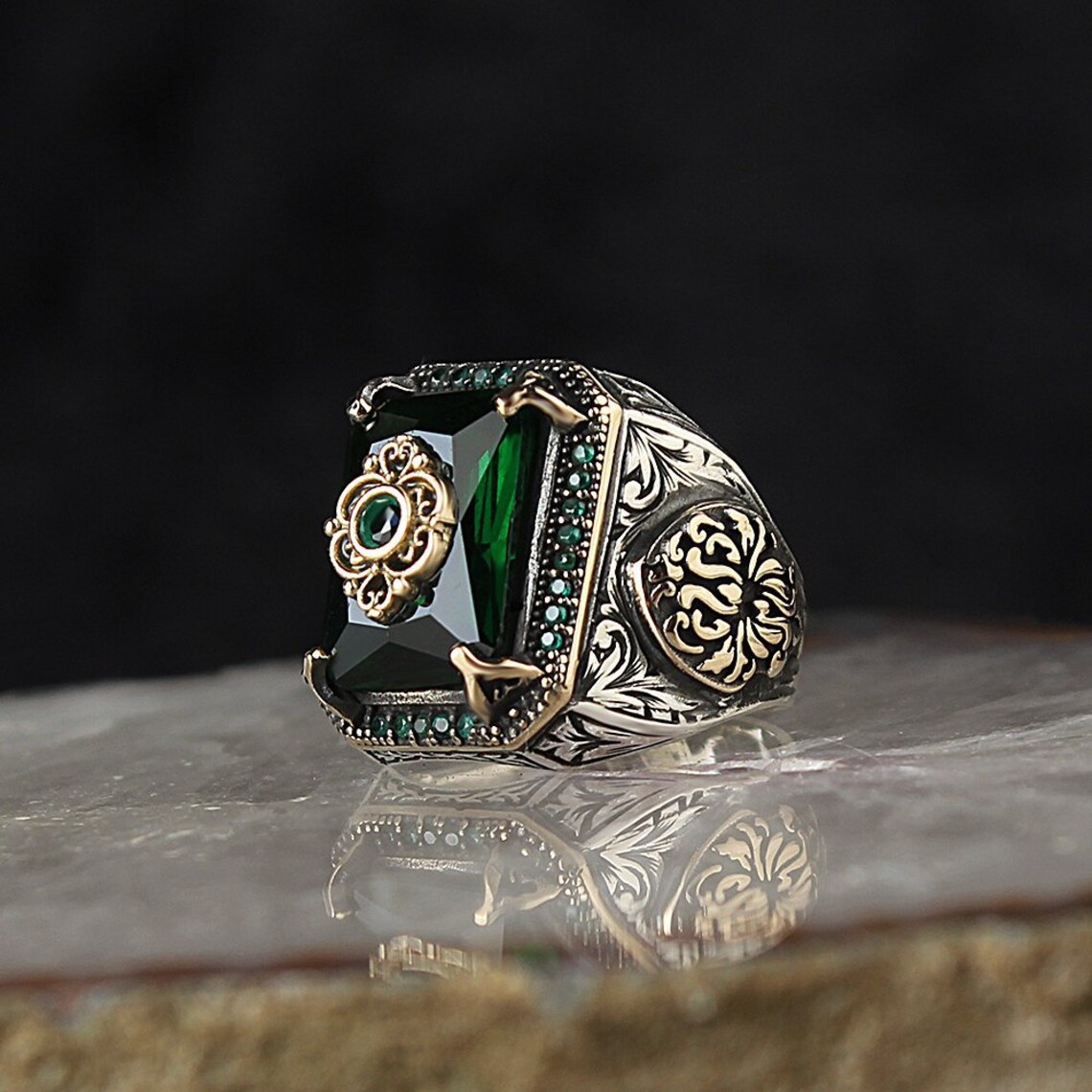Baroque Style Geometric Alloy Inlay Artificial Gemstones Artificial Diamond Rings 1 Piece