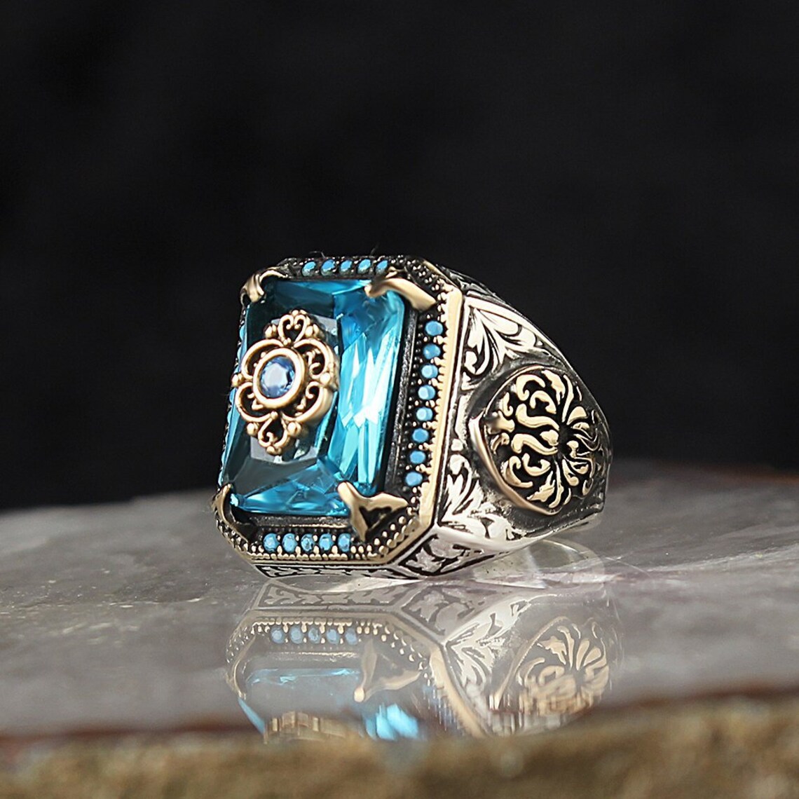 Baroque Style Geometric Alloy Inlay Artificial Gemstones Artificial Diamond Rings 1 Piece