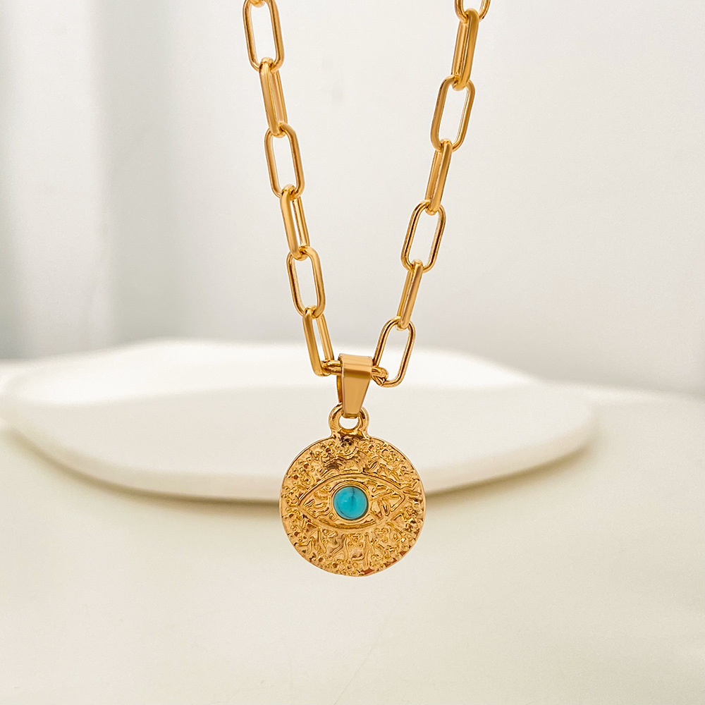 Vintage Style Eye Alloy Plating Turquoise Pendant Necklace 1 Piece