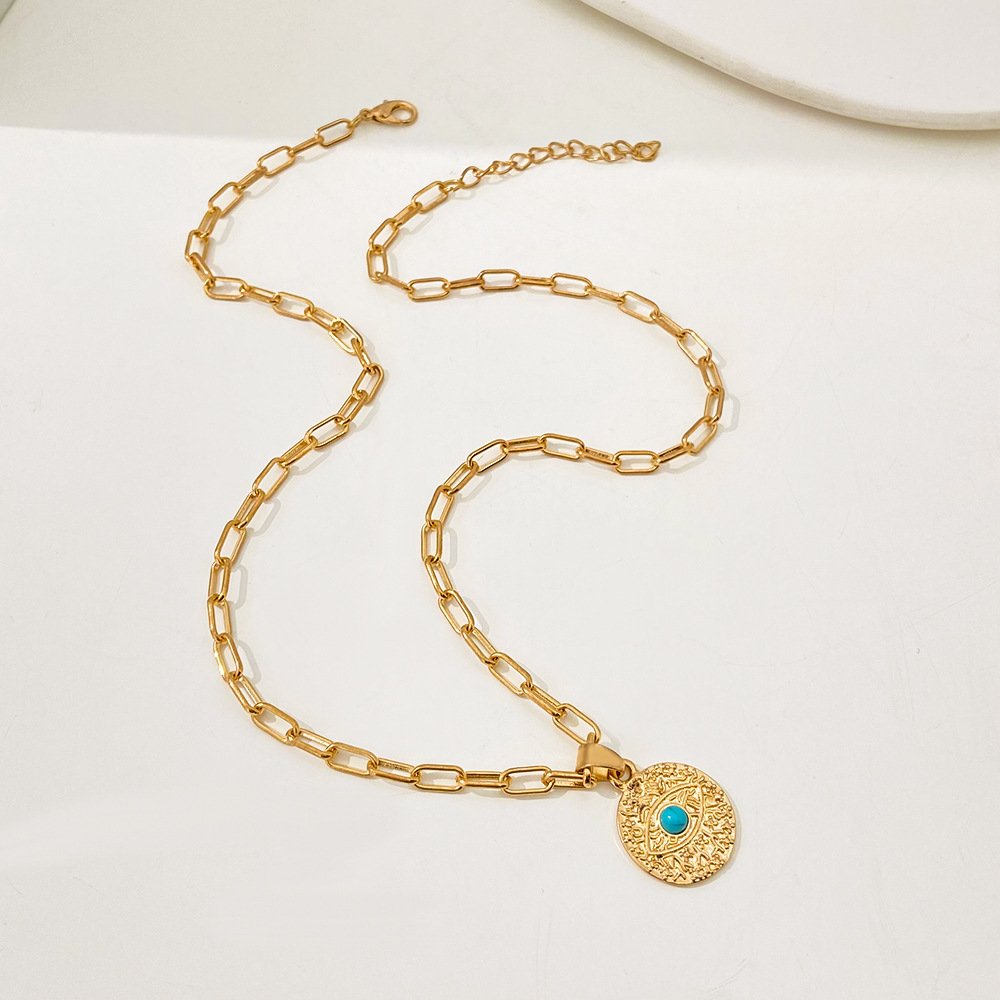 Vintage Style Eye Alloy Plating Turquoise Pendant Necklace 1 Piece