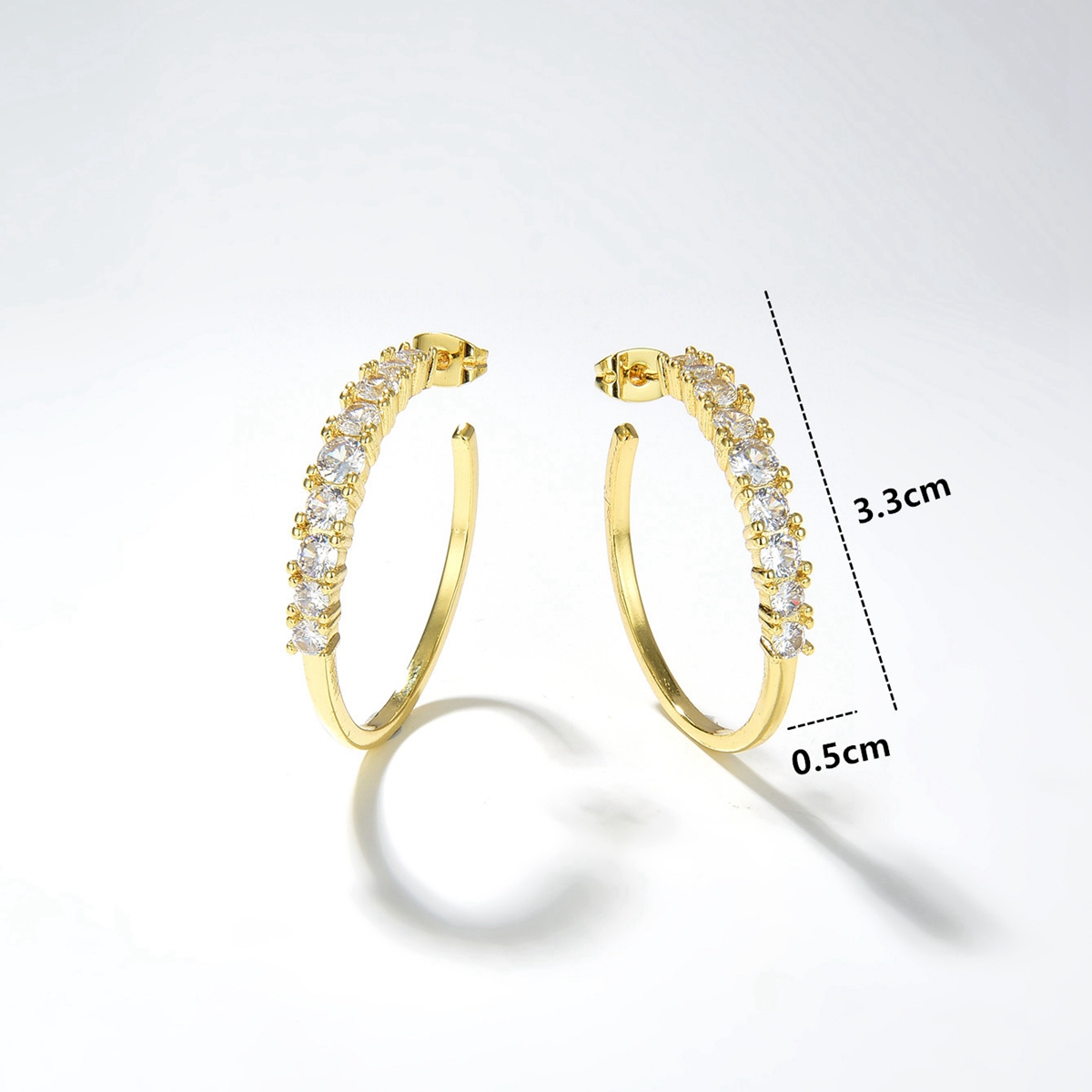 Fashion C Shape Copper Ear Studs Inlay Zircon Copper Earrings 1 Pair