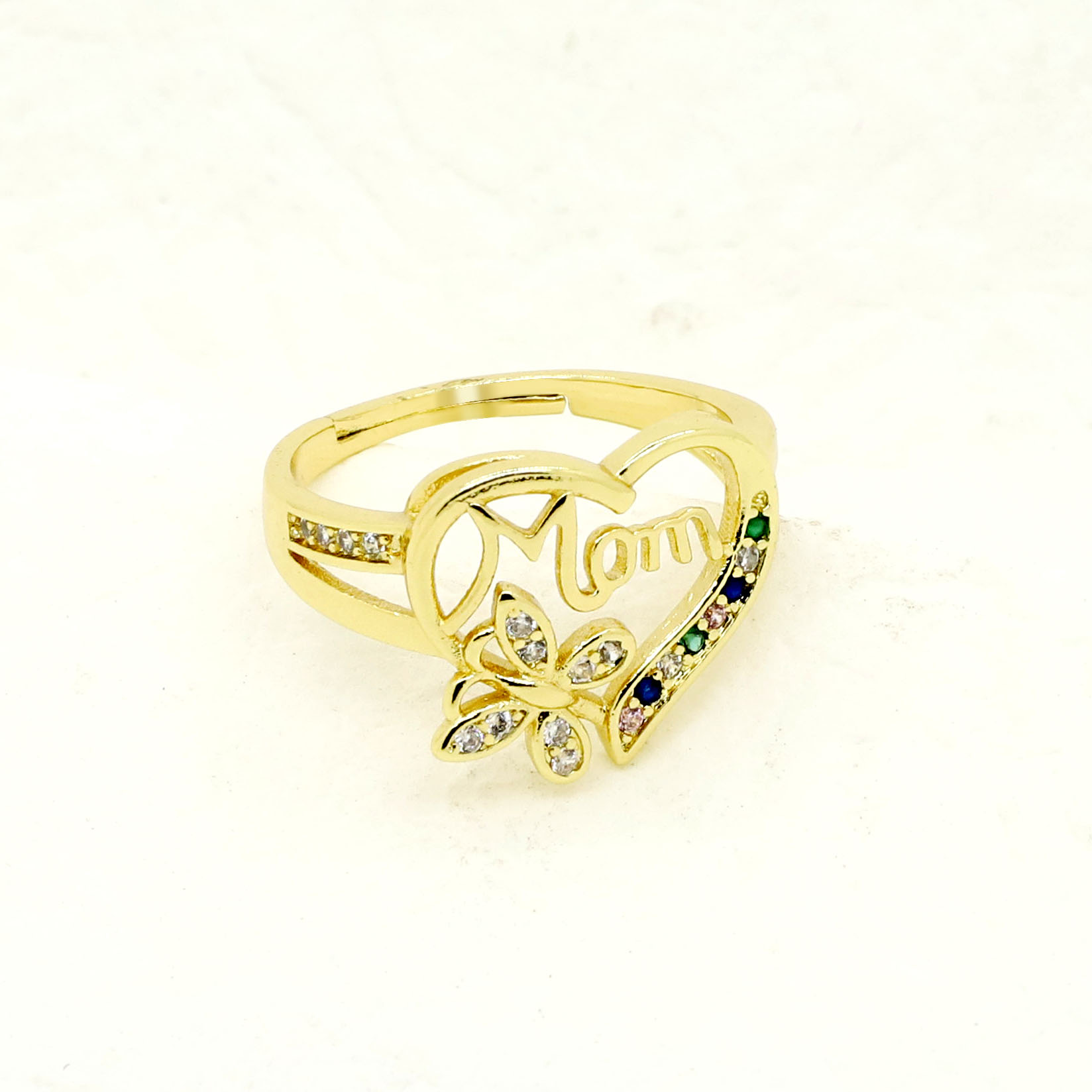 Fashion Heart Shape Strawberry Butterfly Copper Open Ring Plating Zircon Copper Rings 1 Piece
