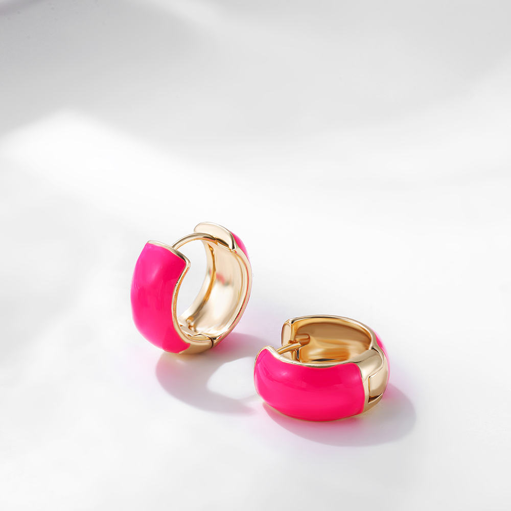 Simple Style Round Copper Hoop Earrings Enamel Copper Earrings 1 Pair