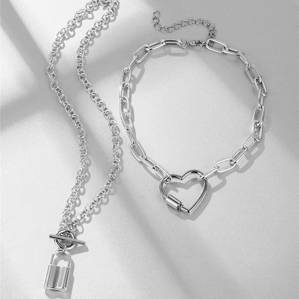 Simple Style Heart Shape Lock Alloy Plating Necklace 2 Piece Set