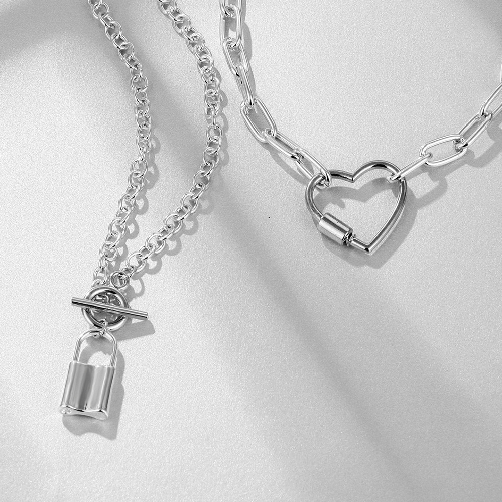 Simple Style Heart Shape Lock Alloy Plating Necklace 2 Piece Set