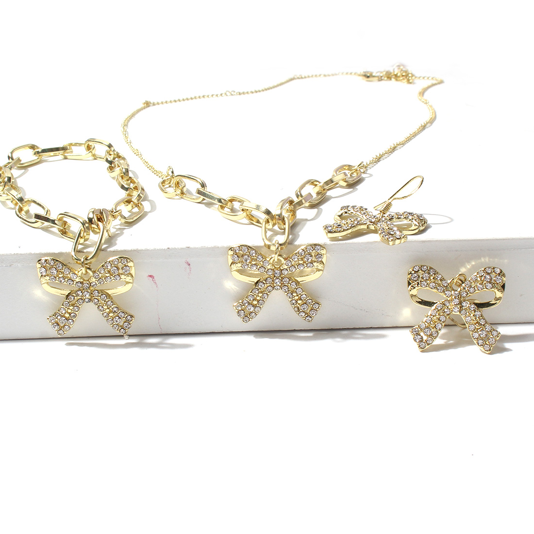 Fashion Bow Knot Alloy Inlay Rhinestone Bracelets Earrings Necklace