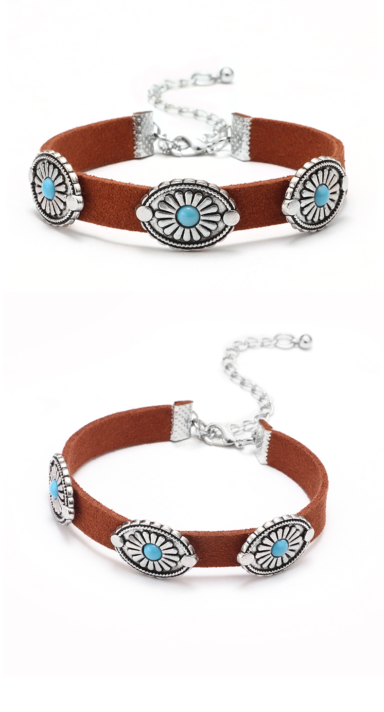 Fashion Oval PU Leather Inlay Turquoise Bracelets Necklace