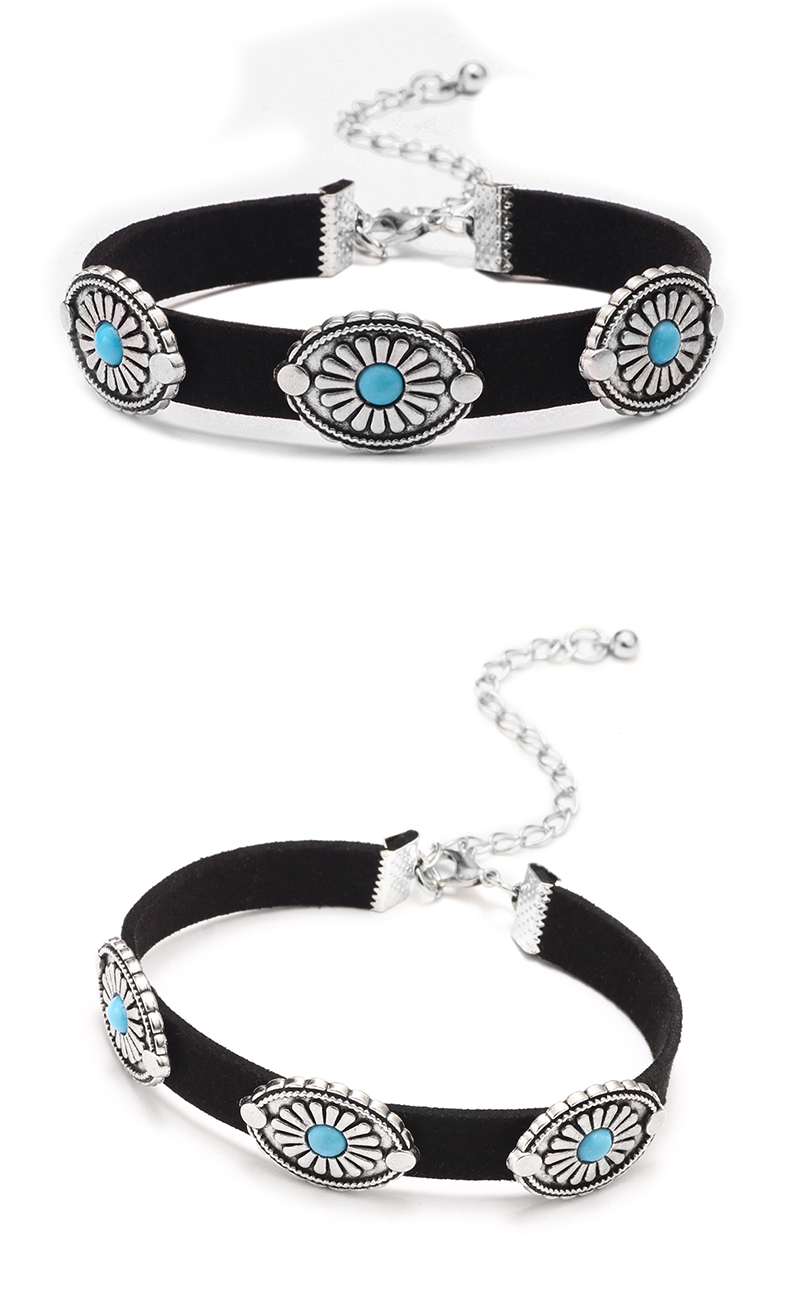 Fashion Oval PU Leather Inlay Turquoise Bracelets Necklace