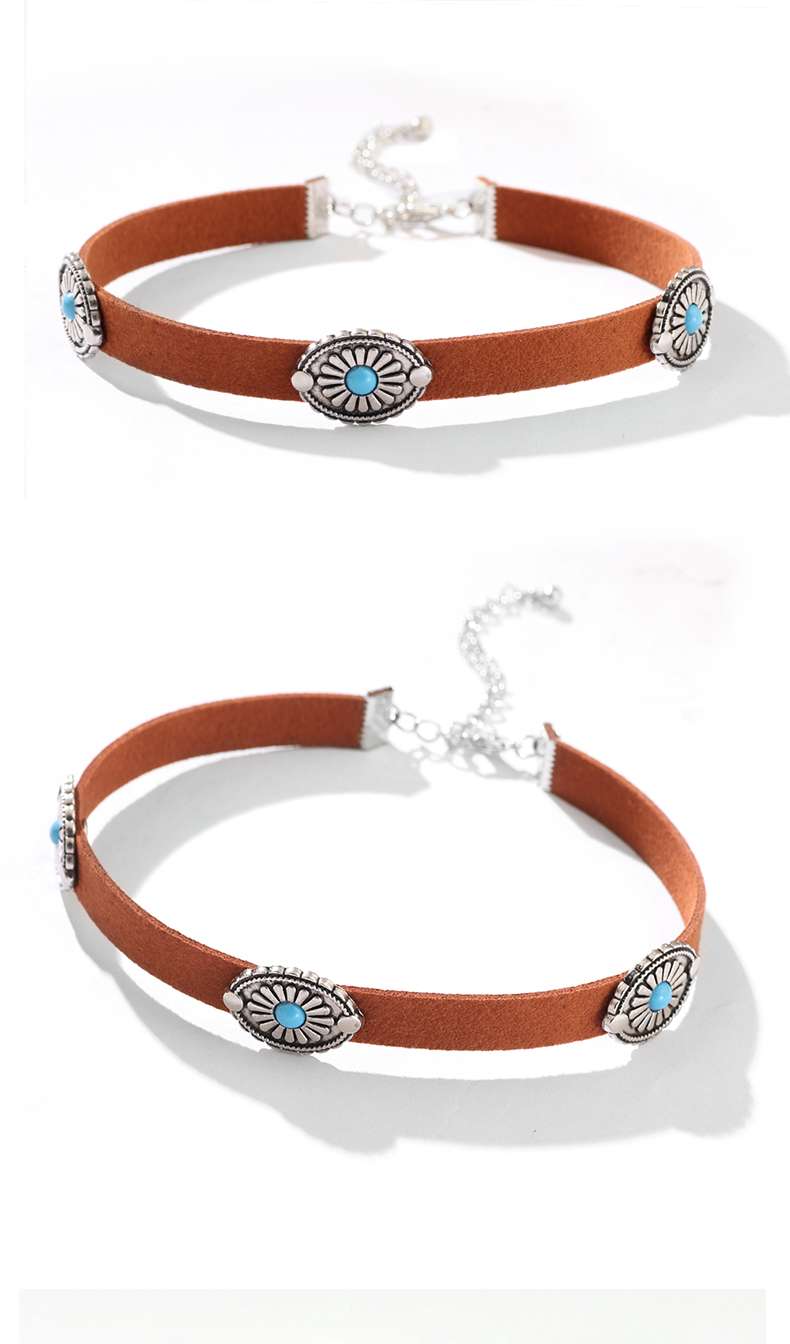 Fashion Oval PU Leather Inlay Turquoise Bracelets Necklace