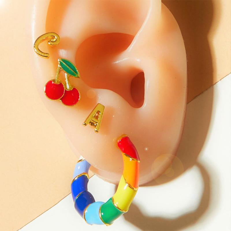 Cute Letter Rainbow Cherry Alloy Rhinestone Enamel Plating Ear Studs