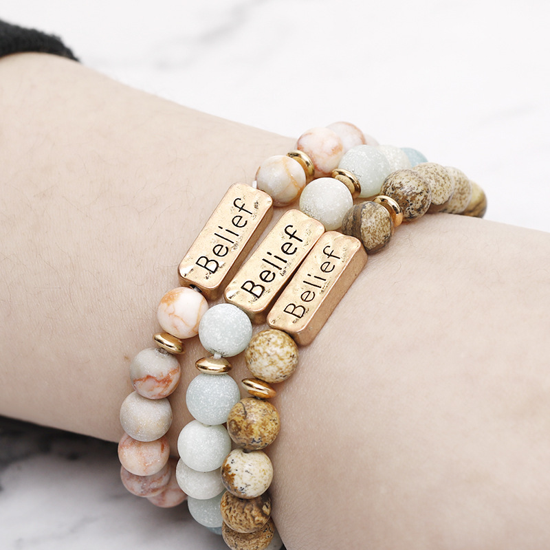 Retro Letter natural stone Bracelets Beaded 1 Piece