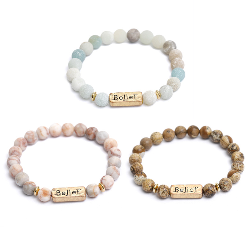 Retro Letter natural stone Bracelets Beaded 1 Piece