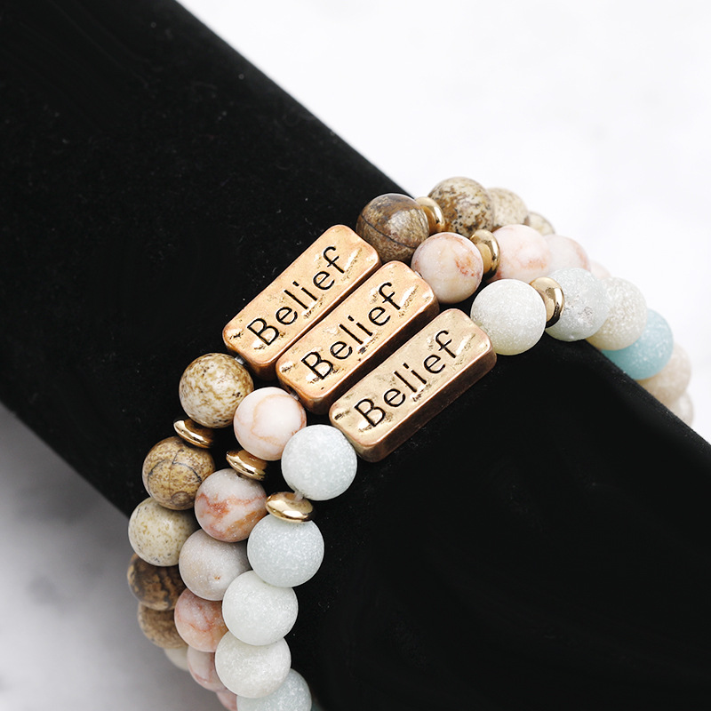 Retro Letter natural stone Bracelets Beaded 1 Piece