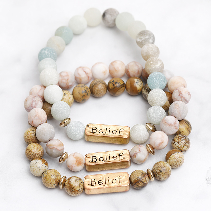 Retro Letter natural stone Bracelets Beaded 1 Piece