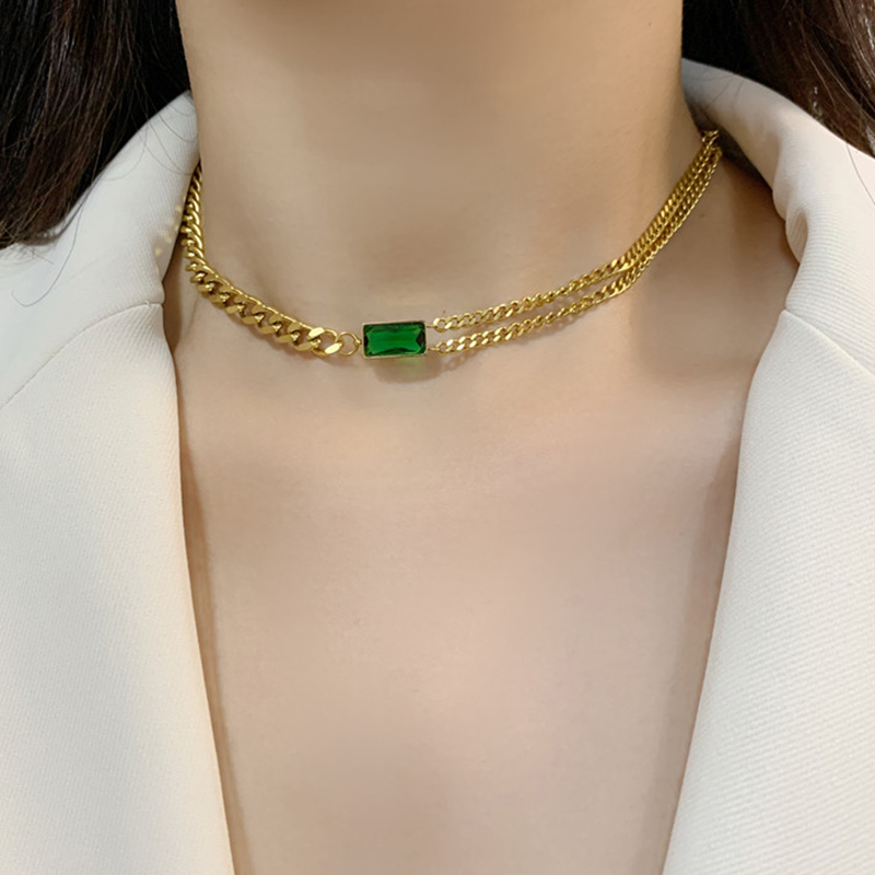 Fashion Square Stainless Steel Choker Plating Zircon Stainless Steel Necklaces
