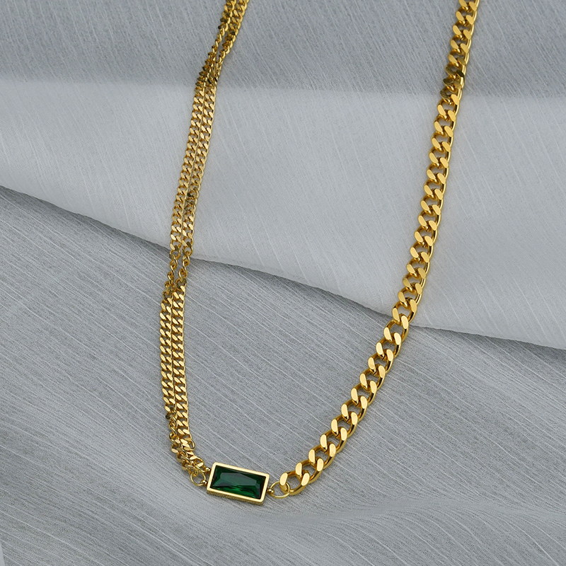 Fashion Square Stainless Steel Choker Plating Zircon Stainless Steel Necklaces
