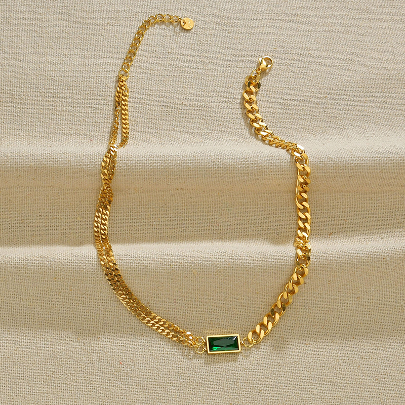 Fashion Square Stainless Steel Choker Plating Zircon Stainless Steel Necklaces