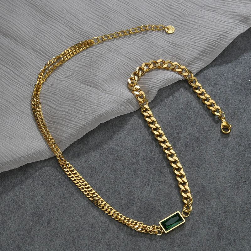 Fashion Square Stainless Steel Choker Plating Zircon Stainless Steel Necklaces